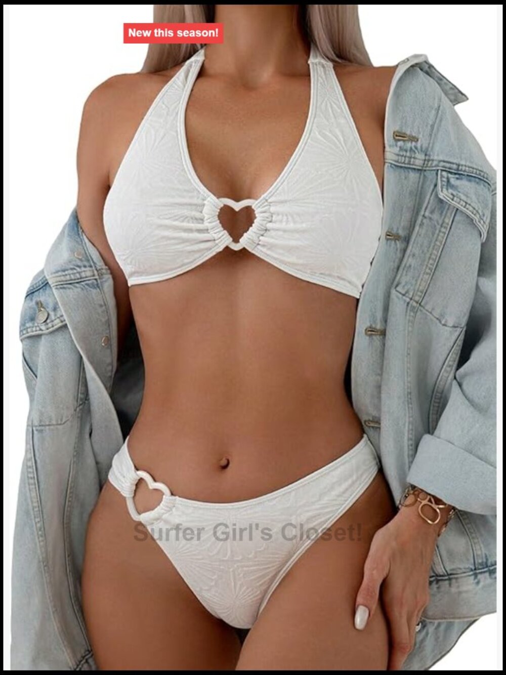 2 Piece Swimsuit Heart Shaped Ring Halter Bikini Set